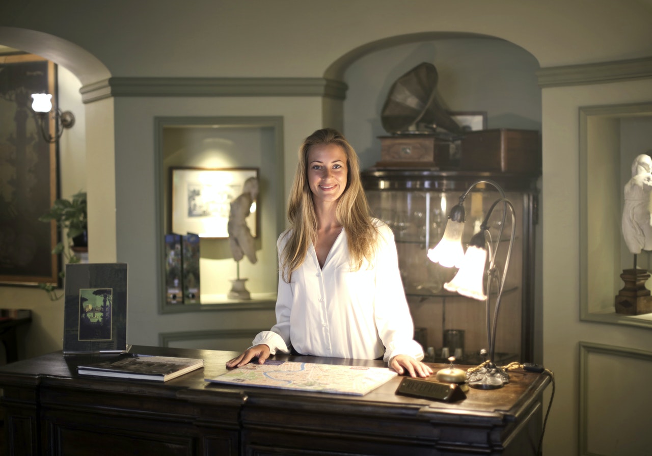 Woman behind the service desk